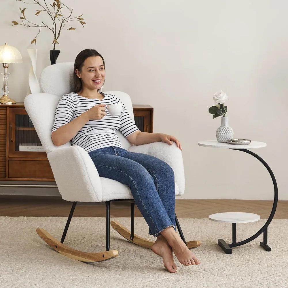 Rocking Chair Nursery with Thick Headrest, Upholstered Reading Glider Rocker Accent Armchair with High Backrest Rocker