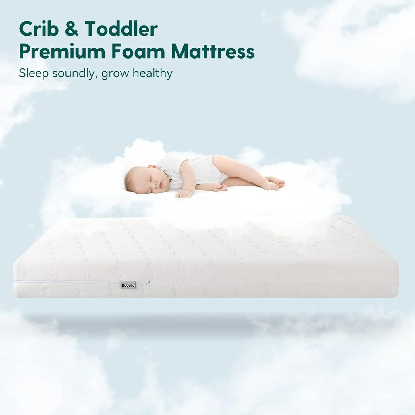 Breathable Crib Mattress, Dual-Sided, Memory Foam, Waterproof, Removable And Machine-Washable Cover, For Toddler And Baby 52""