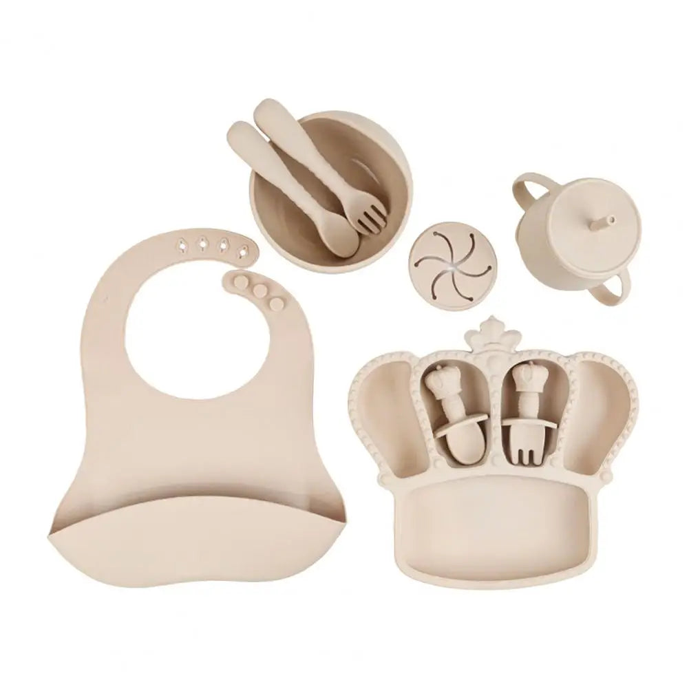9Pcs Silicone Baby Feeding Set Suction Bowl Divided Plate Bibs Fruit Feeder Spoons Forks Sippy Cup Utensil Sets BPA-Free Tablewa