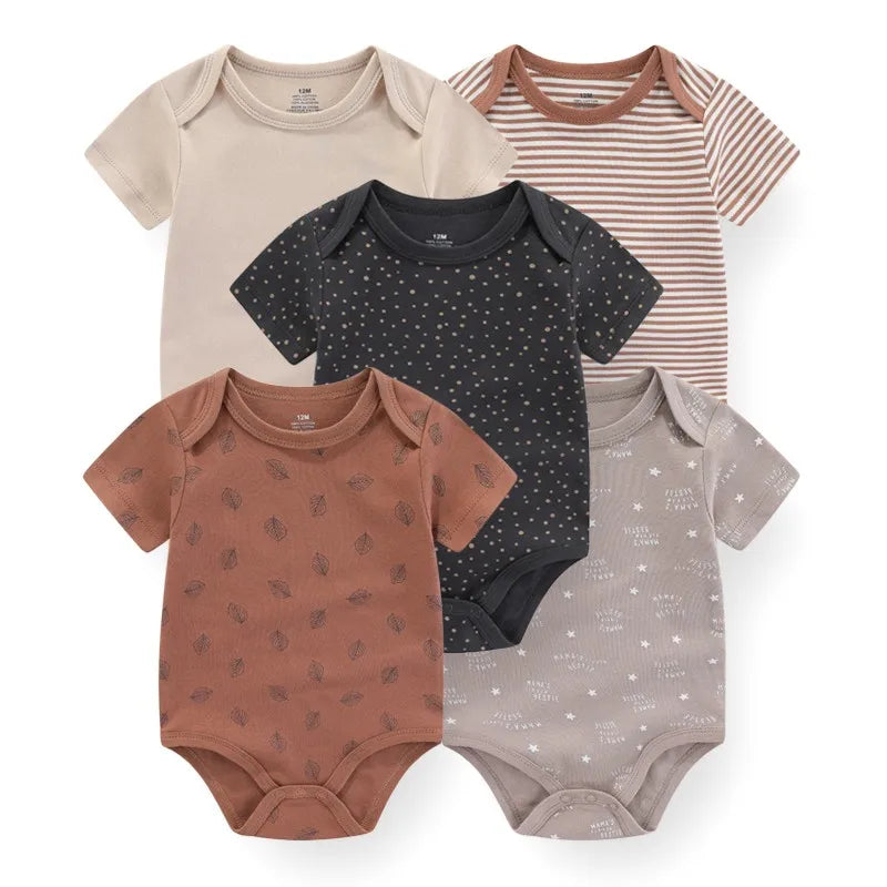 Kiddiezoom 5-piece fashionable cartoon boy and girl jumpsuit 100% pure cotton comfortable newborn jumpsuit summer