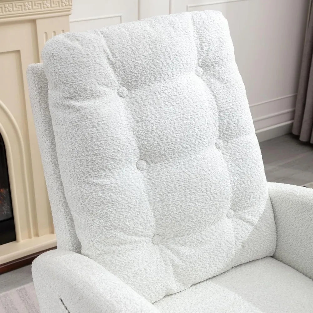 Rocking Chair with Foot Rest, Nursery Glider Teddy Gliding Rocking Chair with Retractable Footrest Rubber Wood Legs Side Pocket