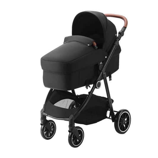 3-in-1 Baby Stroller – Bassinet & Reversible Seat, Adjustable Backrest, Foldable, Carbon Steel Frame (Black)