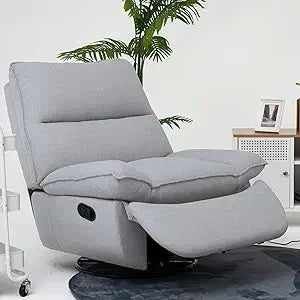 Lotus Swivel Recliner Chair for Adults, Oversized 360° Swivel Rocker Recliner, Fabric Glider Rocking Nursery Chair, Side Pocket