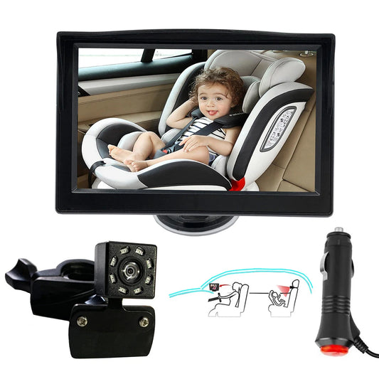 5 Inch Rearview Baby Camera LCD Display Dash Cam Baby Monitor Infrared Night Vision 8 LED IP68 Waterproof 150 Degree View Angle