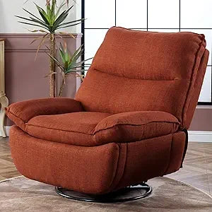 Lotus Swivel Recliner Chair for Adults, Oversized 360° Swivel Rocker Recliner, Fabric Glider Rocking Nursery Chair, Side Pocket