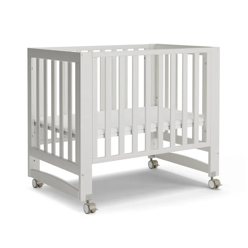 EvoNest 6-in-1 Portable Convertible Cradle to Mini Crib With Removable Wheels and Mattress, 4 Adjustable Mattress Height,
