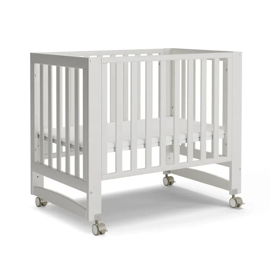 EvoNest 6-in-1 Portable Mini Crib with Mattress & 4 Height Adjustable, New Zealand Pinewood, White, MAMAZING