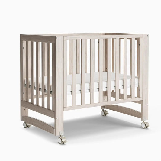 EvoNest 6-in-1 Portable Convertible Cradle to Mini Crib With Removable Wheels and Mattress, 4 Adjustable Mattress Height,