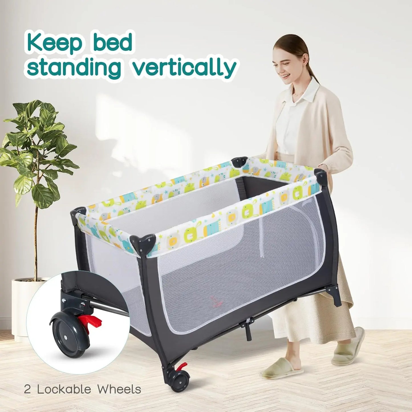 4 in 1 Pack and Play,Portable Baby Crib Deluxe Nursery Center, Foldable Travel Playard with Bassinet,Adjustable Canopy,Music Box