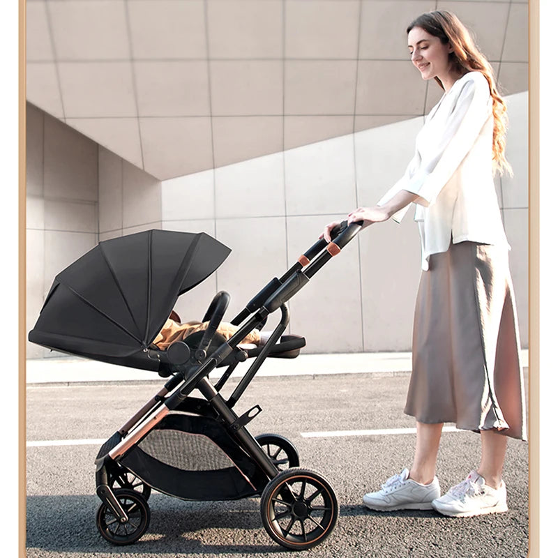 High View Portable Baby Stroller Ergonomics Seat Bassinet for Newborn One Hand to Recline Pram