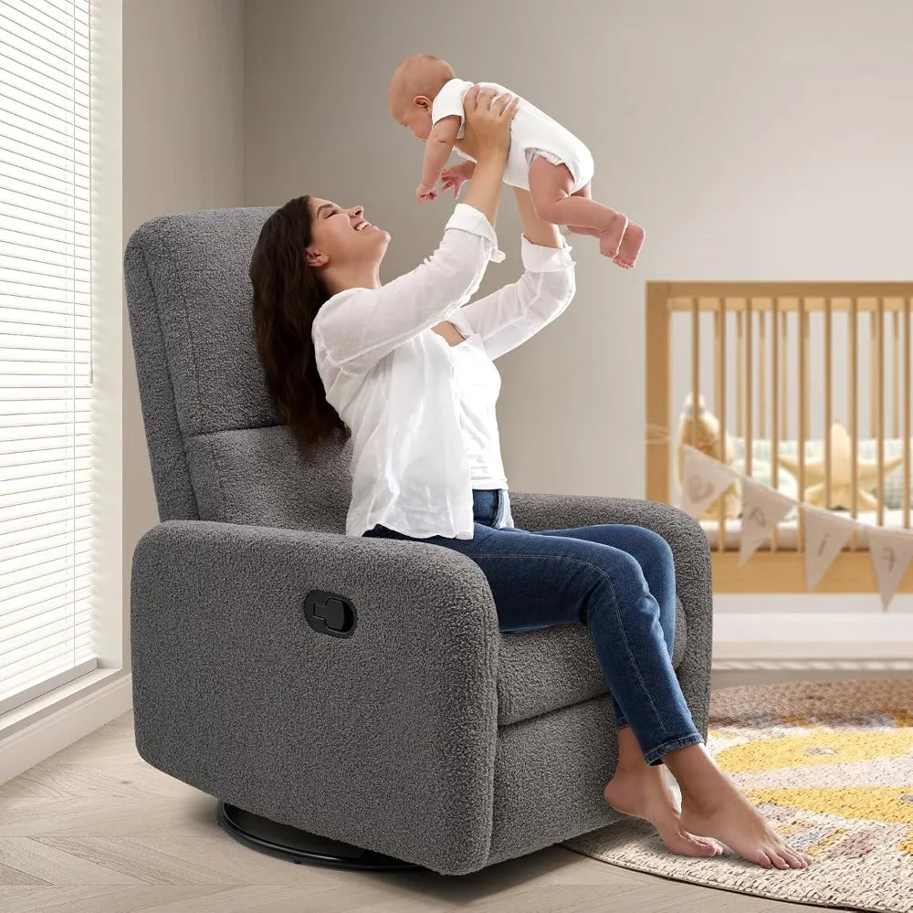 Swivel Glider Rocking Recliner Chair for Adults, Nursery Rocker Reclining, Comfy Upholstered Single Sofa Armchair for Living Ro