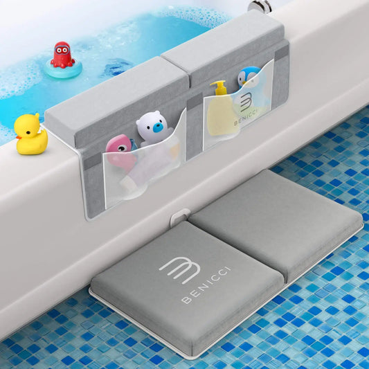 Kneeler and Elbow Kneeling Rest Pad for Baby Bathing Parents - Painless Foam Mat with Toy Organizer Pockets - Quick Drying