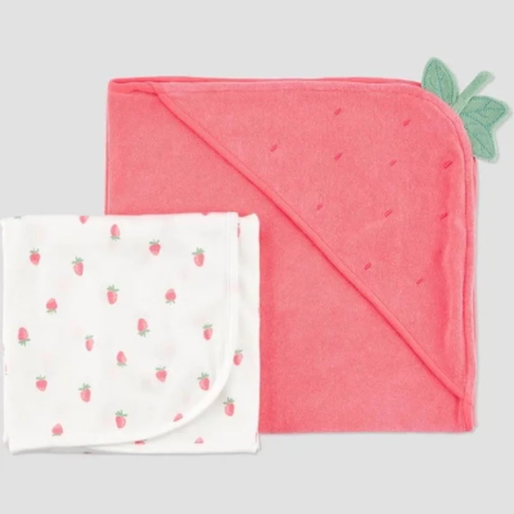 Carter's Just One You®️ Baby Strawberry 2pk Towel Pink Hooded Terry Cotton & Polyester 29"x29"