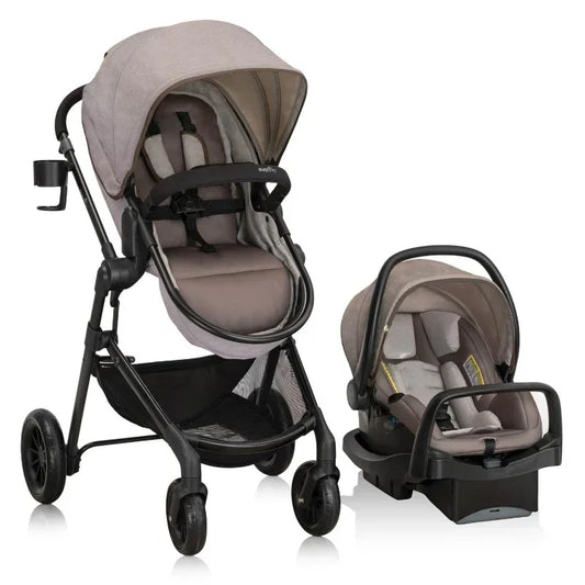 Upgraded version|Modular Travel System with LiteMax Infant Car Seat with Anti-Rebound Bar (Desert Tan)