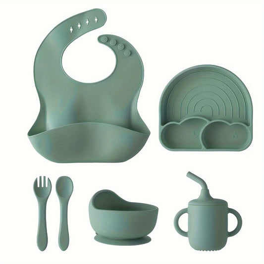 Silicone Baby Feeding Set Cute 6 PCS Baby Led Weaning Supplies with Suction Plates and Bowls Set