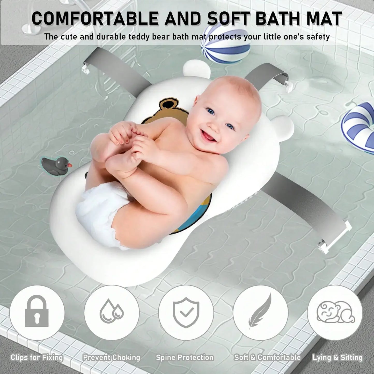 Folding Baby Bathtub with Thermometer Take A Bath Bathtub Non-Slip Foot Bath Bucket Bathroom Tub with Cushion Support for Shower