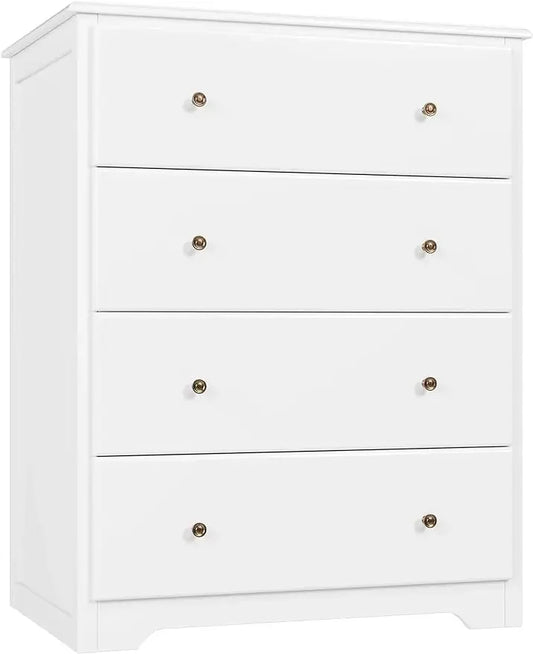 White Dresser 4 Drawer Dressers Chest of Drawers Modern Tall Dresser Wood Drawer Chest Storage Cabinet for Living Room