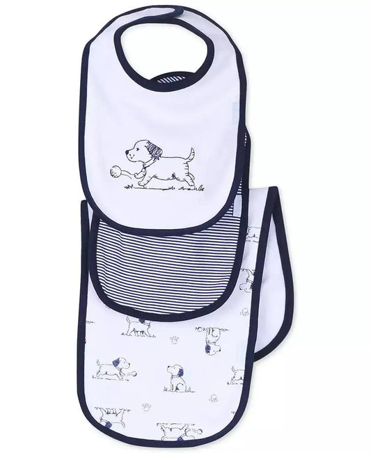 Little Me | Baby Boys 3-Piece Puppy Toile Bib and Burp Cloth Set