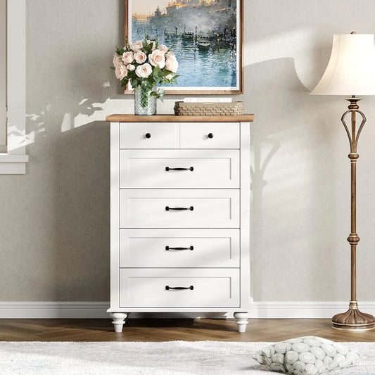 Dresser for Bedroom with 5 Drawers, Tall Kids Dressers with Wide Chest of Drawers, Mid Century Modern Wooden Closet
