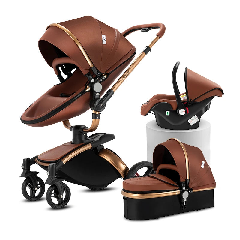 360° Rotating Baby Stroller with Premium PU Seat, Lightweight 3-in-1 Travel System One-Hand Fold & Adjustable Canopy for Newborn