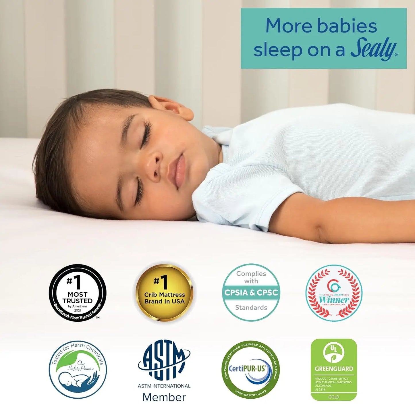 Posturepedic Grace Hybrid Breathable 2 Stage Waterproof Crib Mattress plus Toddler Bed Fit, Non Toxic, Hypoallergenic,