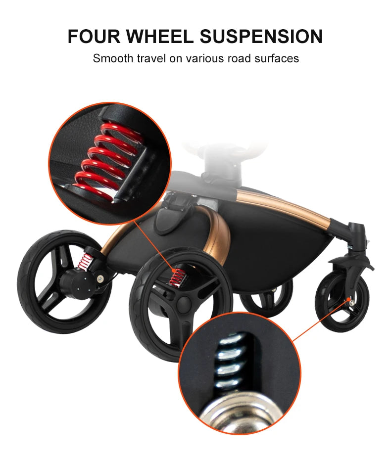 360° Rotating Baby Stroller with Premium PU Seat, Lightweight 3-in-1 Travel System One-Hand Fold & Adjustable Canopy for Newborn