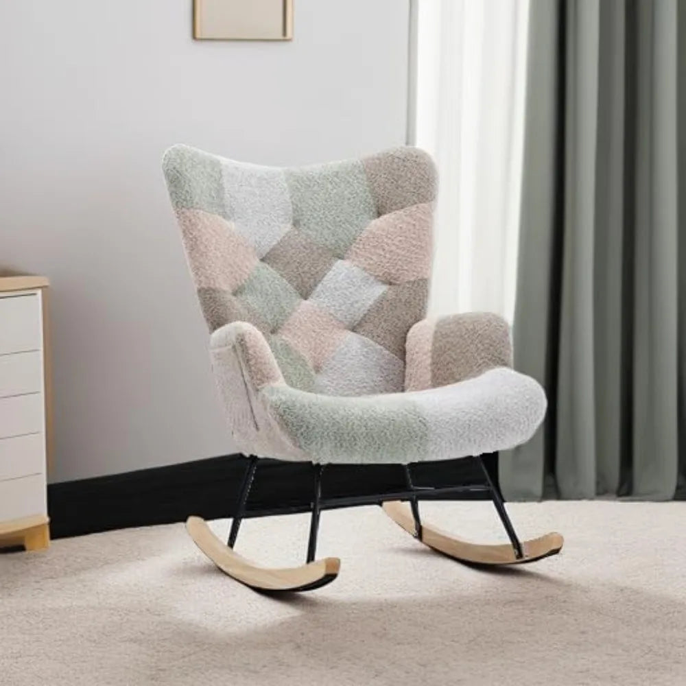 Rocking Chair for Nursery, Upholstered Teddy Fabric Nursing Chair with High Backrest, Modern Accent Glider Rocker Chair for Livi
