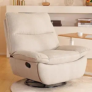 Lotus Swivel Recliner Chair for Adults, Oversized 360° Swivel Rocker Recliner, Fabric Glider Rocking Nursery Chair, Side Pocket