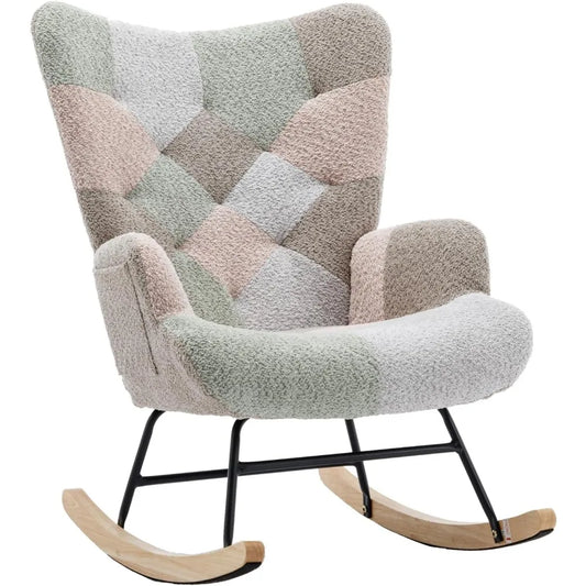 Rocking Chair for Nursery, Upholstered Teddy Fabric Nursing Chair with High Backrest, Modern Accent Glider Rocker Chair for Livi
