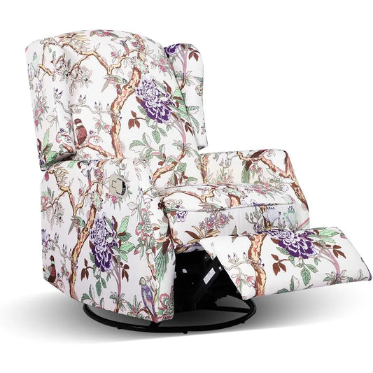 Swivel Rocker Recliner, Manual Rocker Recliner Chairs for Adults, Floral Recliner Rocking Recliner Chair Single Sofa for Nursery