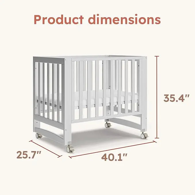 EvoNest 6-in-1 Portable Mini Crib with Mattress & 4 Height Adjustable, New Zealand Pinewood, White, MAMAZING