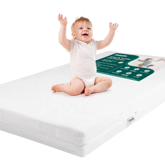 Breathable Crib Mattress, Dual-Sided, Memory Foam, Waterproof, Removable And Machine-Washable Cover, For Toddler And Baby 52""