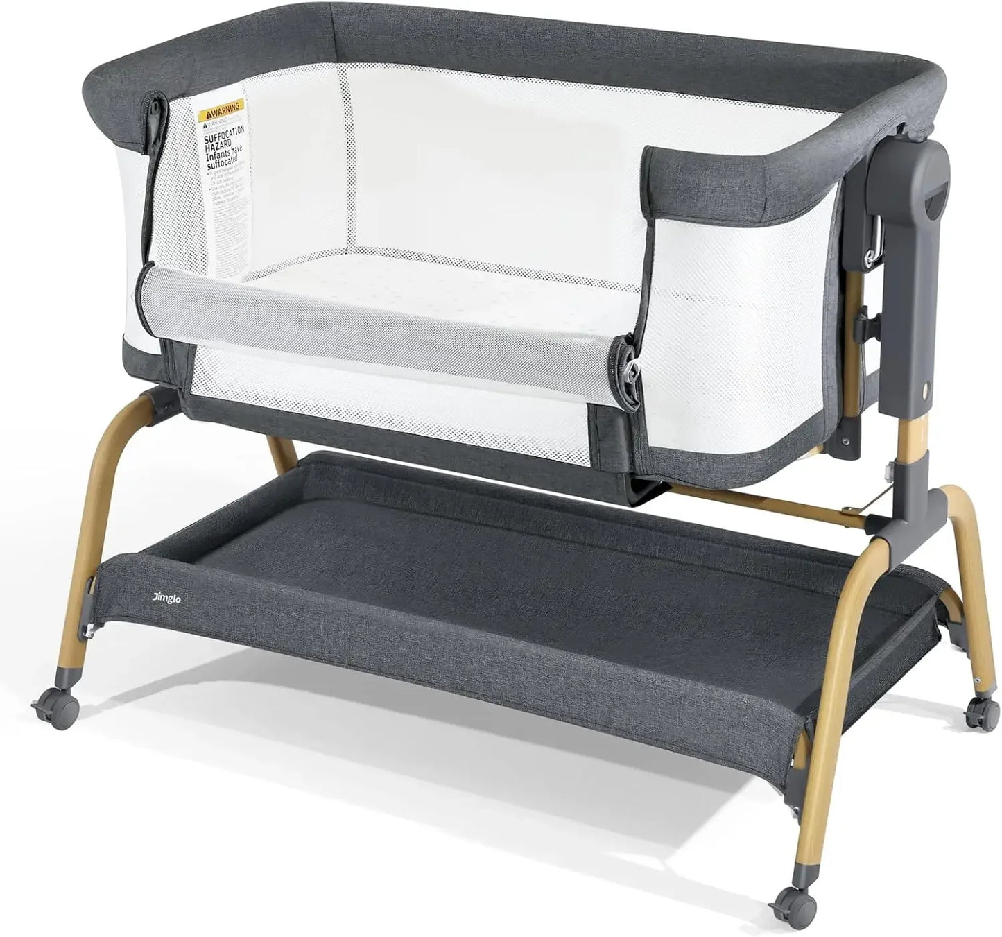 3 in 1 Baby Bassinet Rocking Bassinet with Comfy Mattress and Wheels, 6 Height Adjustable Easy Folding Portable Bedside Crib