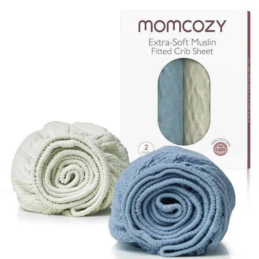 Muslin Fitted Mini Crib Sheets, 38""X26"", 2 Pa Soft Breathable Natural Cotton Baby Mattr Sheet, 360° Mattr Wrapping No Slip