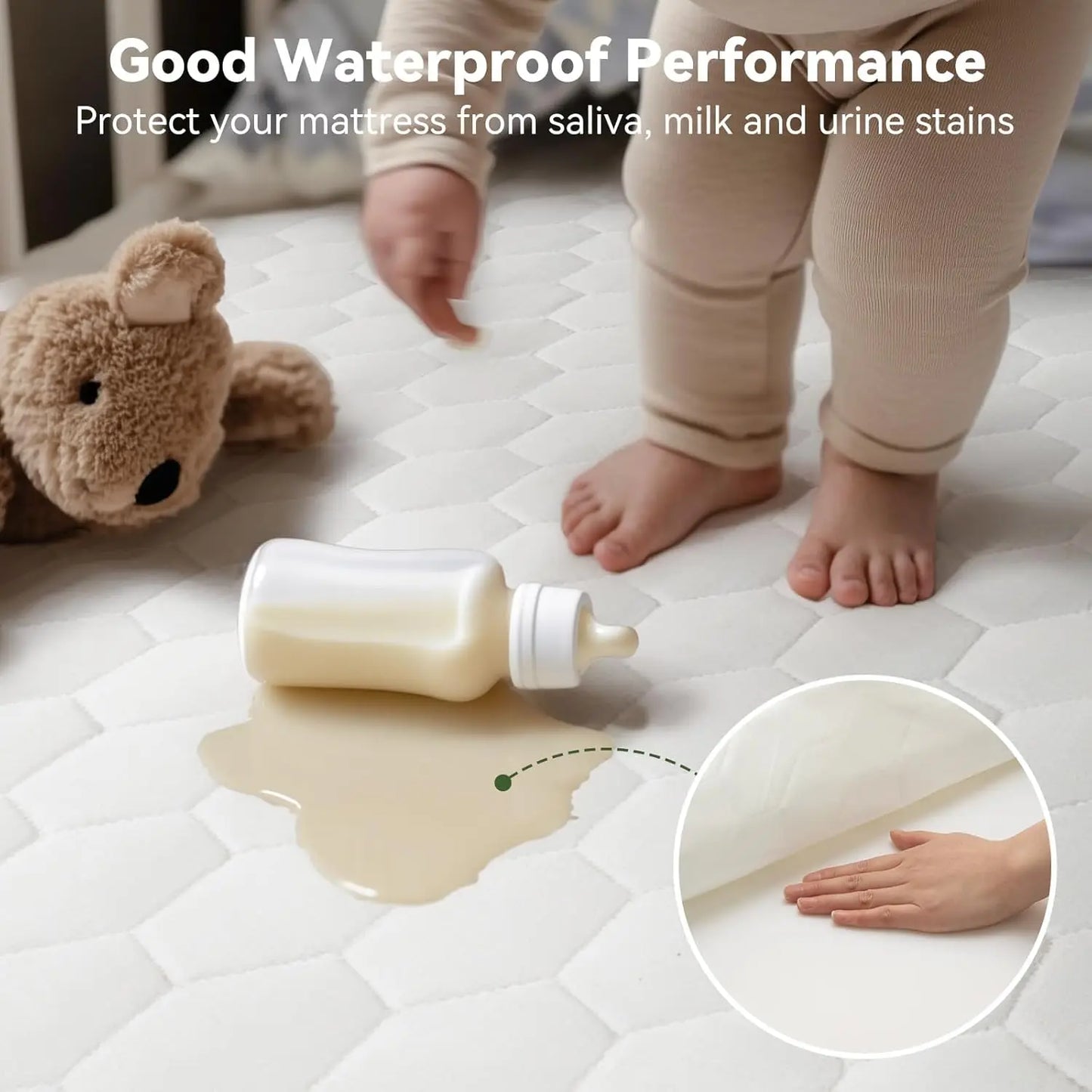 2 Pa Waterproof Crib Mattr Protector, 52''X28'' Baby Crib Mattr Cover, Quilted Toddler Mattr Protector, Ultra Soft &