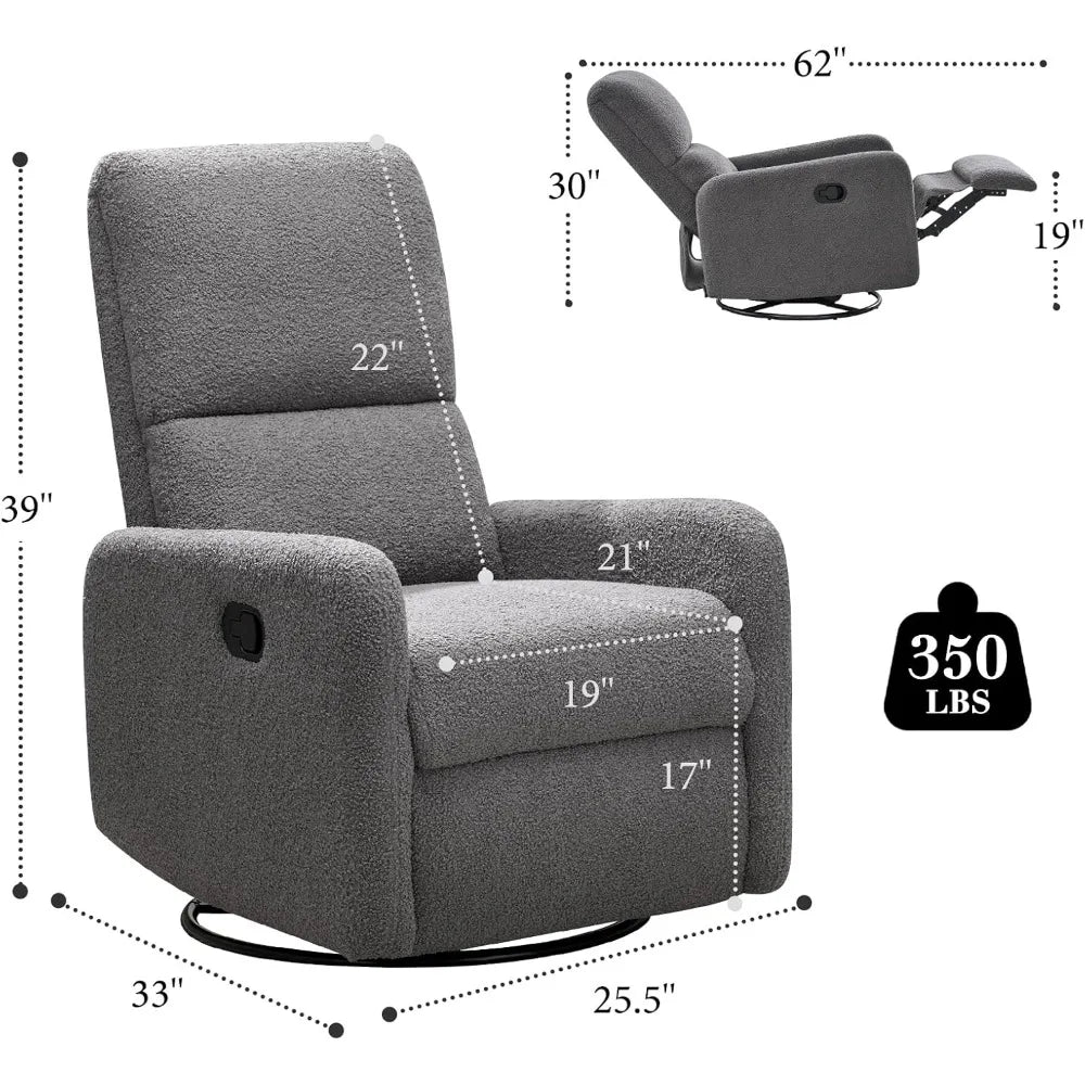 Swivel Glider Rocking Recliner Chair for Adults, Nursery Rocker Reclining, Comfy Upholstered Single Sofa Armchair for Living Ro