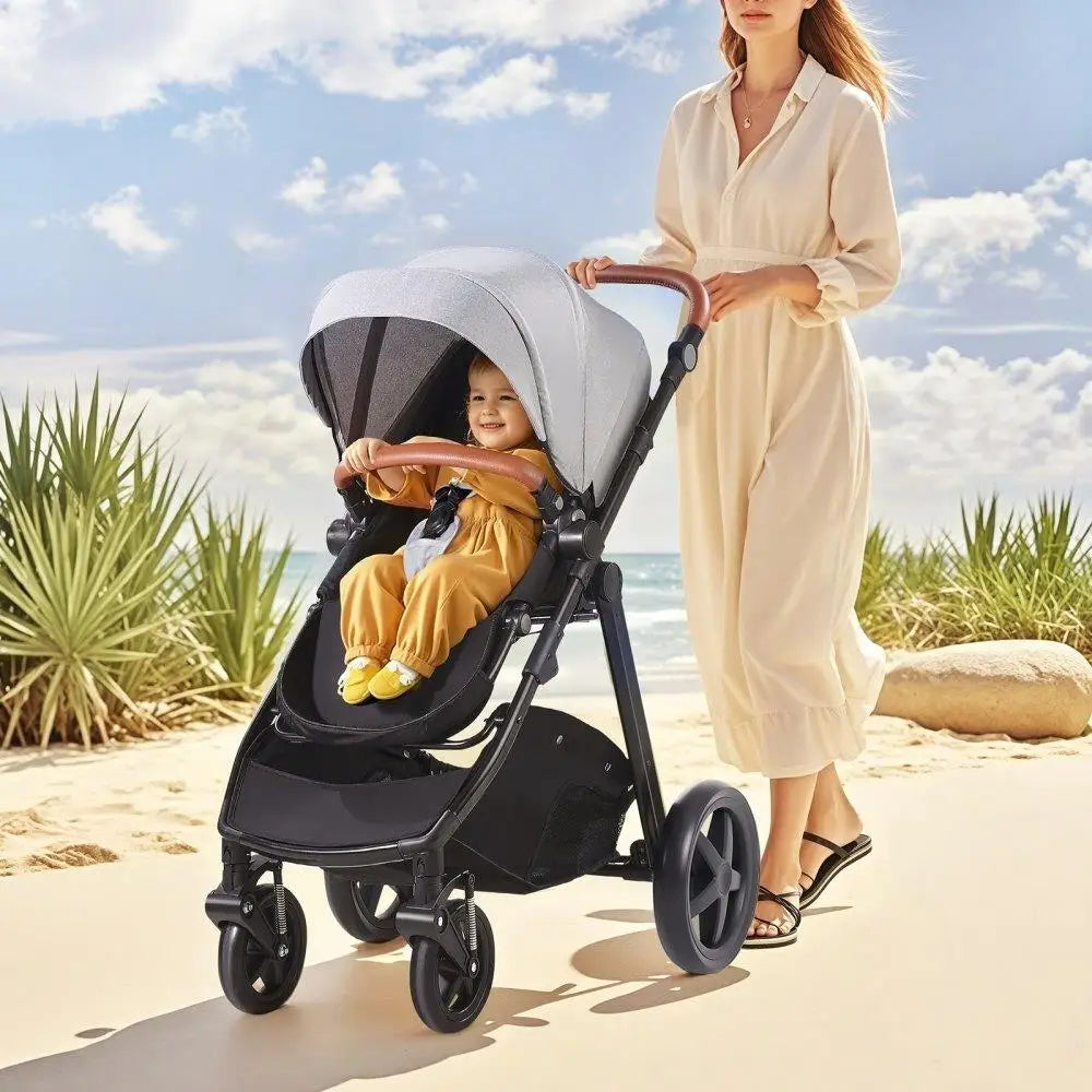 Stroller Travel System Bassinet Playard Baby Combo Set Light Gray