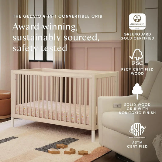 Gelato 4-in-1 Convertible Baby Crib with Wooden Toddler Bed, Daybed & Full-Size Bed Conversion