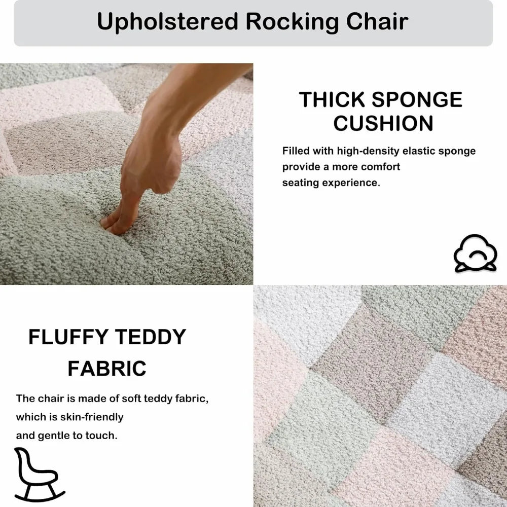 Rocking Chair for Nursery, Upholstered Teddy Fabric Nursing Chair with High Backrest, Modern Accent Glider Rocker Chair for Livi