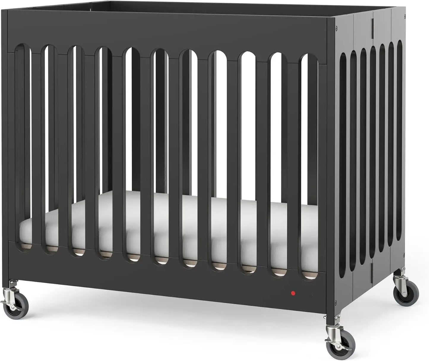 Boutique Compact Folding Crib for Baby, Portable Mini Crib for Hotels, Homes, and Nurseries, Wood Crib, Commercial Casters