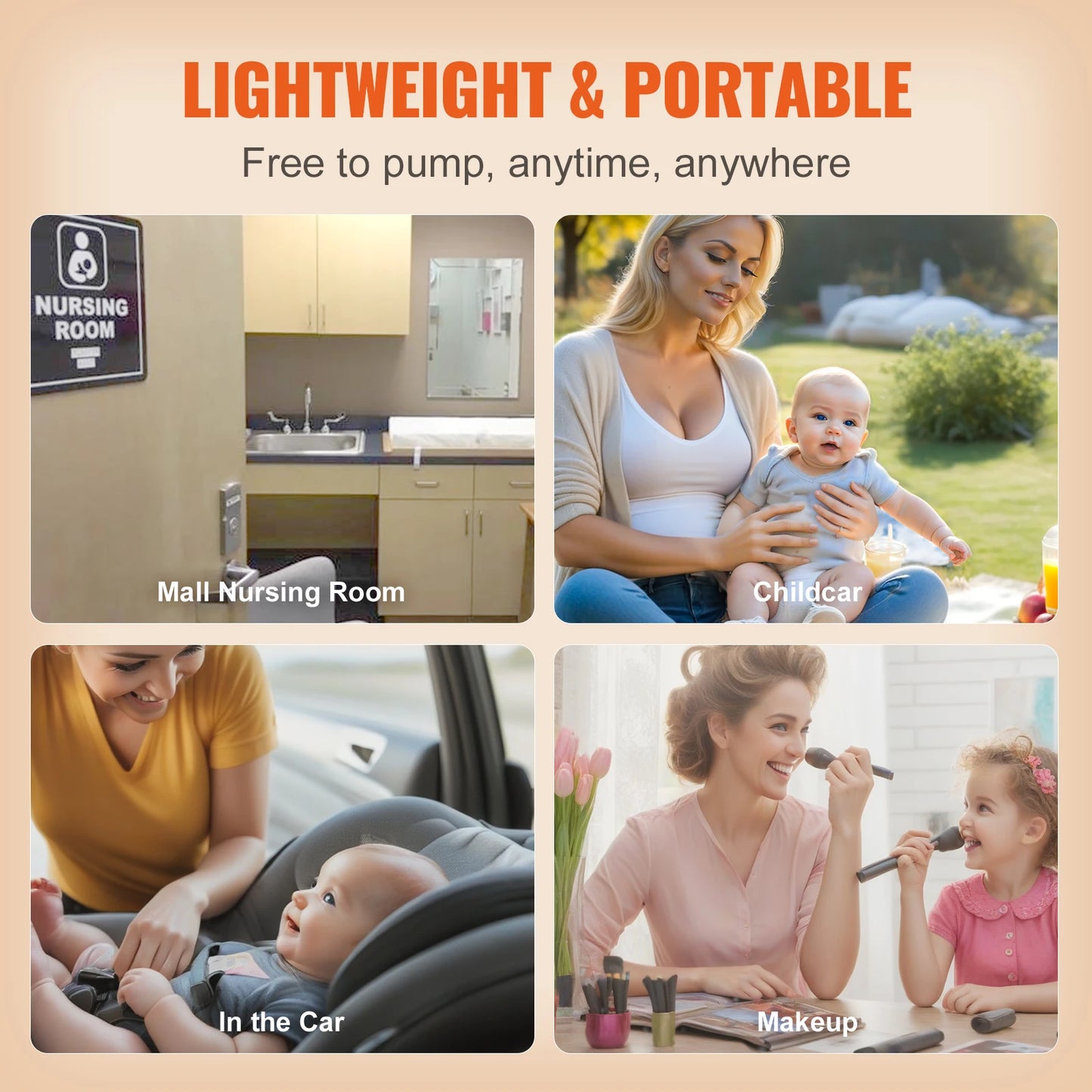 VEVOR Breast Pump Portable 2800mAH Rechargeable Double Electric Breast Pumps Anti-Backflow Breastfeeding Pump with LED Display