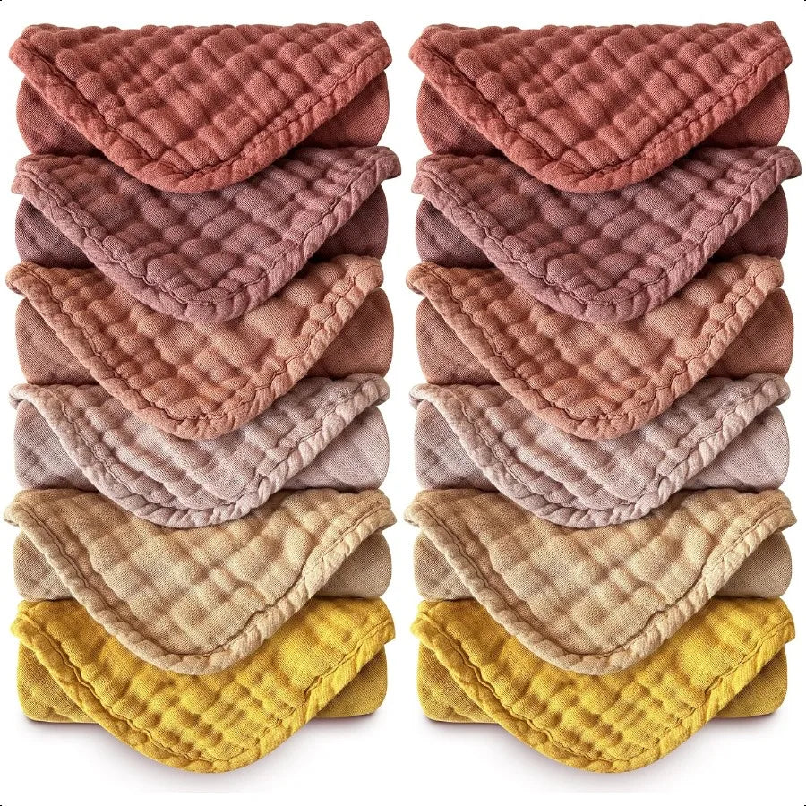 Baby Washcloths 12 Pack 12x12 Inches Small Burp Cloths and Baby Wipes 100% Cotton Muslin Ultra Soft for Newborn Infant and Todd