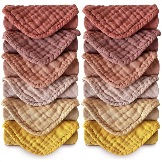 Baby Washcloths 12 Pack 12x12 Inches Small Burp Cloths and Baby Wipes 100% Cotton Muslin Ultra Soft for Newborn Infant and Todd