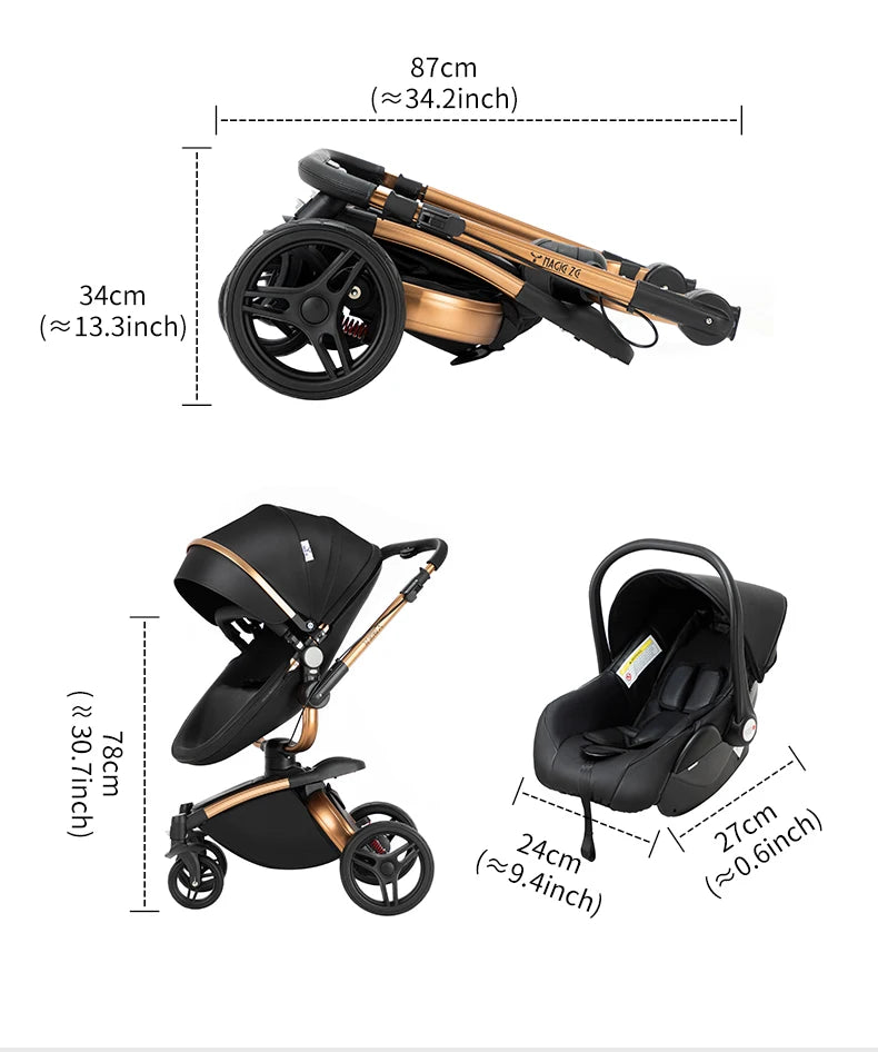 360° Rotating Baby Stroller with Premium PU Seat, Lightweight 3-in-1 Travel System One-Hand Fold & Adjustable Canopy for Newborn