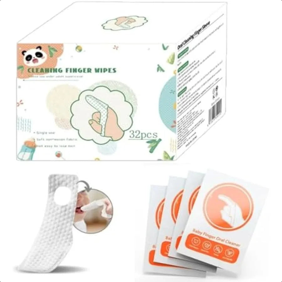 Finger Tooth Brushing Tongue Cleaner Baby Toothbrush 6 to 12 Months Finger Tooth Brushing Dry Wipes for Baby Wipes Toddles 32Pc