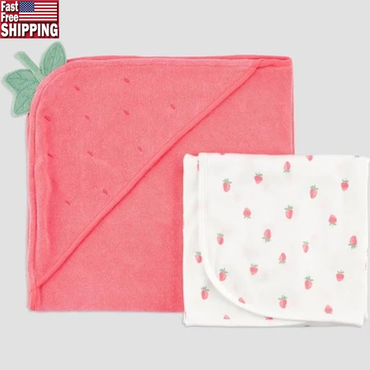Carter's Just One You®️ Baby Strawberry 2pk Towel Pink Hooded Terry Cotton & Polyester 29"x29"