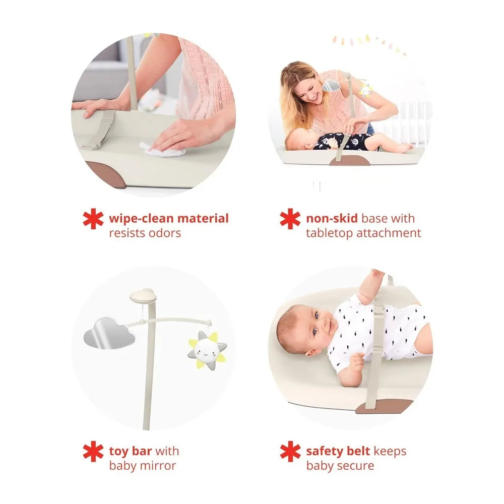 Baby Changing Pad Nursery Style Wipe-Clean Contoured with Cushioned Foam Oat,Free shipping