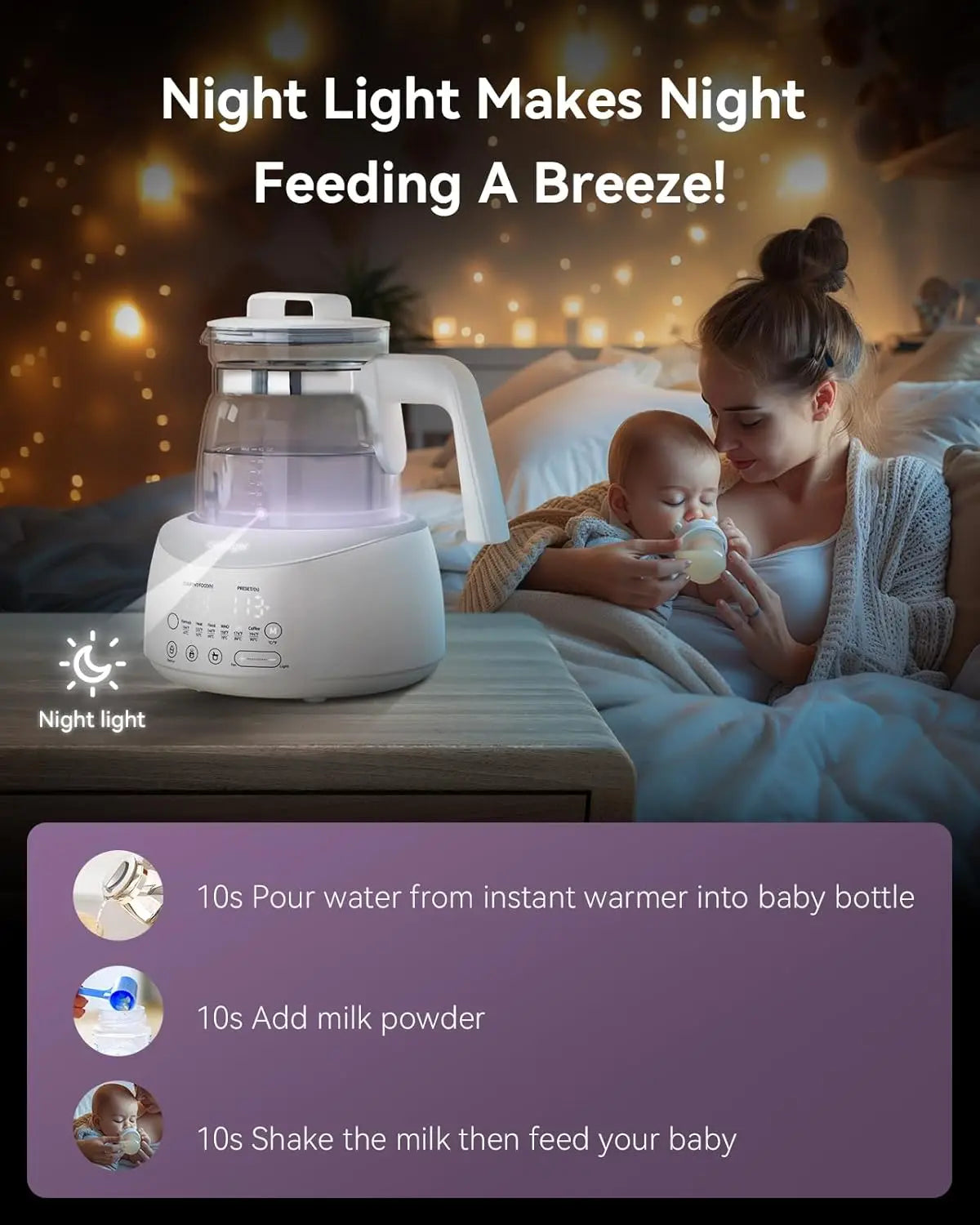 Bottle Warmer, Baby Bottle Warmer with Night Light & Faster Cooling Fan, Instantly Water Warmer, Tea Kettle Electric