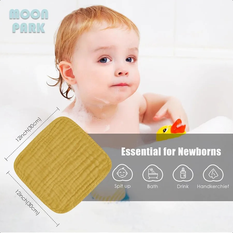 Baby Washcloths 12 Pack 12x12 Inches Small Burp Cloths and Baby Wipes 100% Cotton Muslin Ultra Soft for Newborn Infant and Todd
