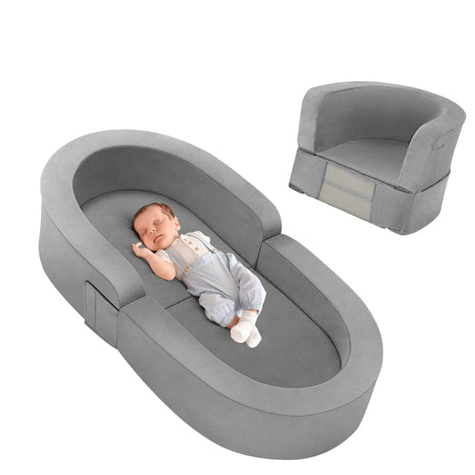 Portable Convertible Sofa Bed for Toddlers - 2-in-1 Play Sofa & Nap Bed, Lightweight Foldable, Carry Bag Included, Safe for Nurs